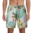 thumbnail image 2 of Picia Watercolor Palm Tree pattern Mens Swim Trunks with Compression Liner Stretch Beach Shorts Quick Dry with Zipper Pockets No-Chafing Board Shorts-Large, 2 of 9