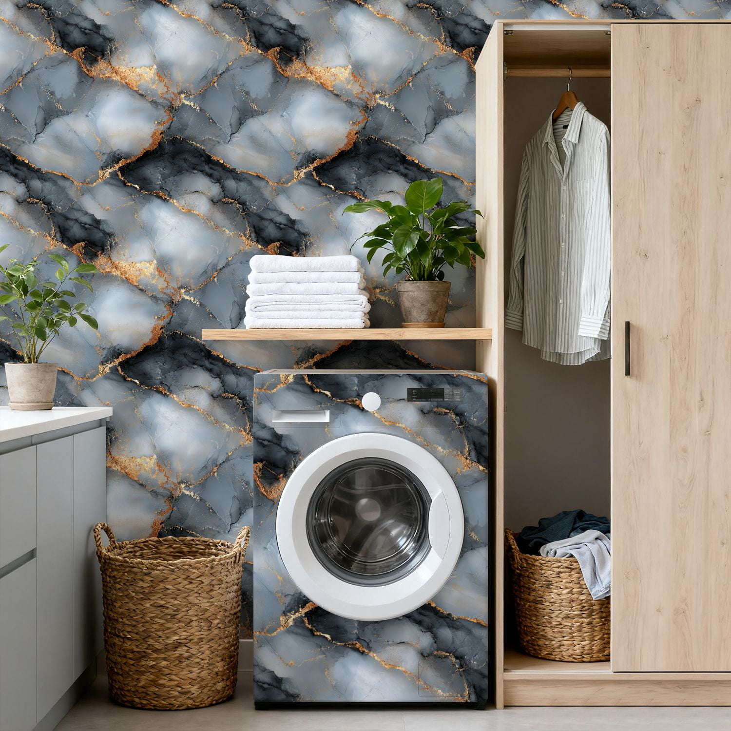 Peel and Stick Wallpaper Abstract Gray Gold Marble Design Cracked Wall Mural 17.7in x 9.8ft Self Adhesive Removable Wall Paper Renter Friendly Wallpaper for Nursery Bedroom Cabinets