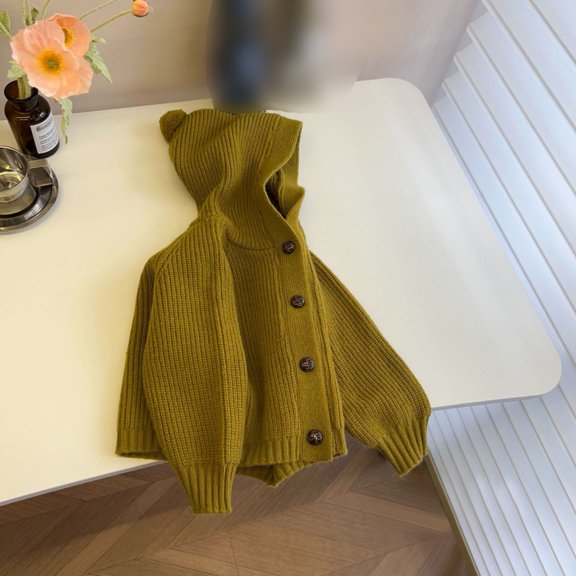 Toddler Baby Hooded Cardigan Long Sleeve Stripe Button Knit Sweater Coats Top Cute Fall Winter Knitwear Jacket Warm Clothes 1-6Y Ginger