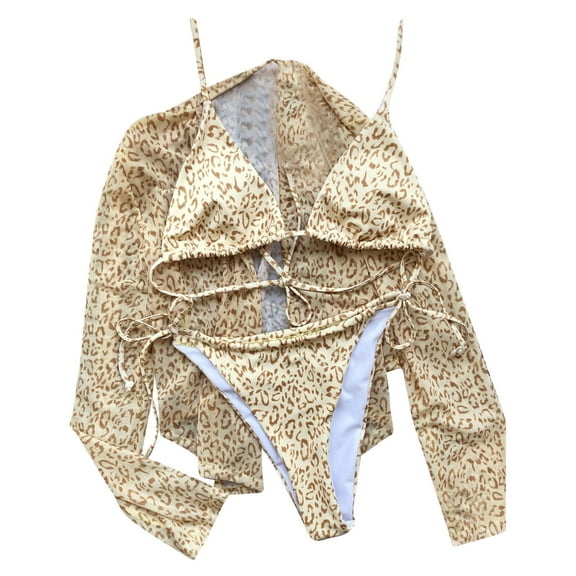 QLEICOM Womens Swimsuits Tummy Control Plus Size Swimsuit Coverup Bikini Solid Color Suit Swimsuit Three Piece Bra Swimsuit Beach Suit Yellow S