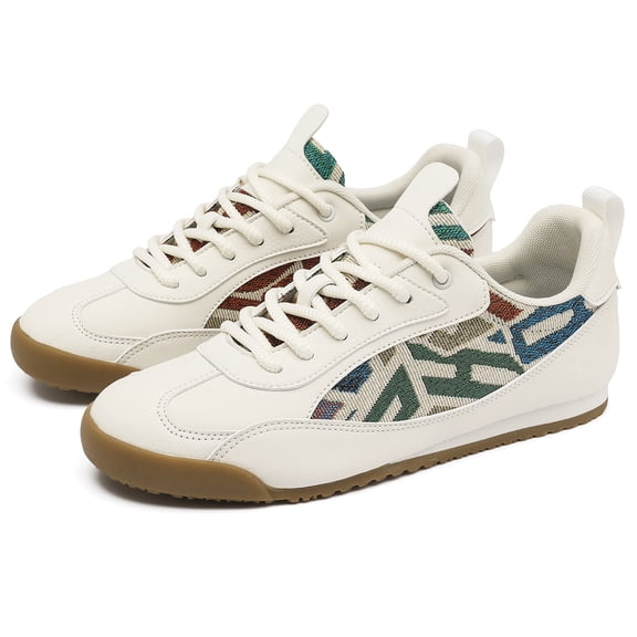 Men's Lace-Up Pattern Fabric Spliced Low Top Thin Sole Retro Casual Sneakers