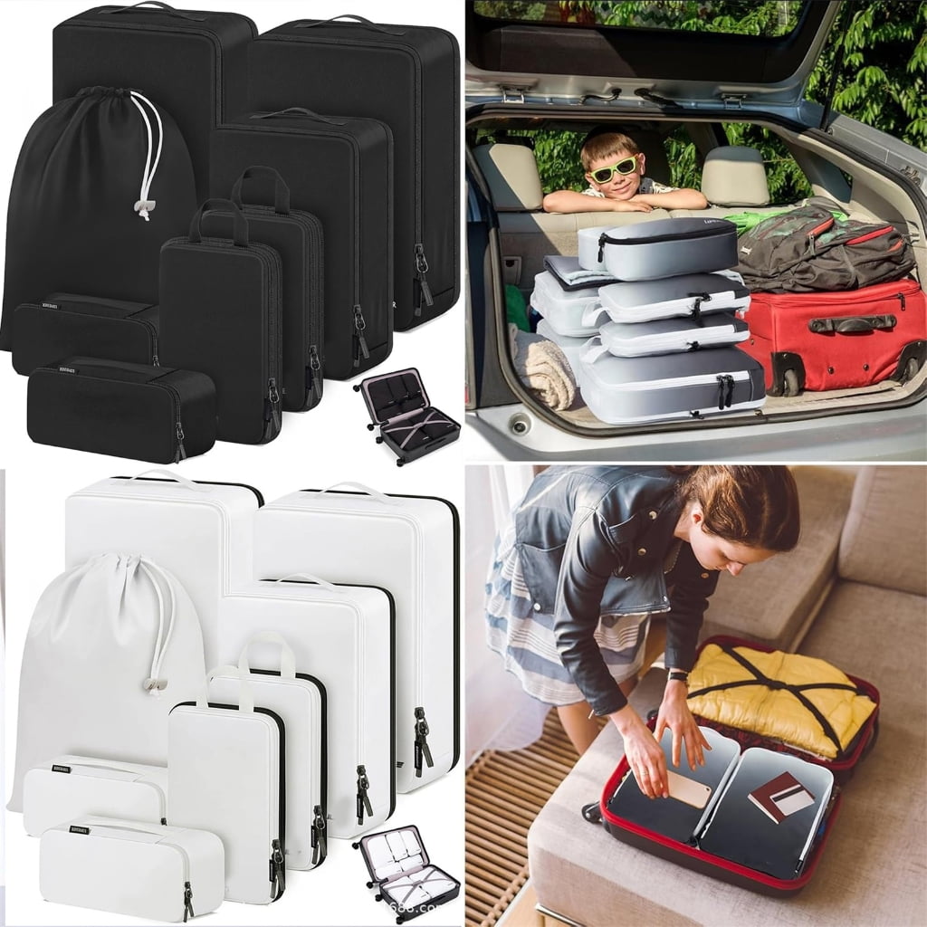 10 Pack Travel Compression Packing Cubes Expandable Organizers Bags for Clothes Storage and Suitcases Organization