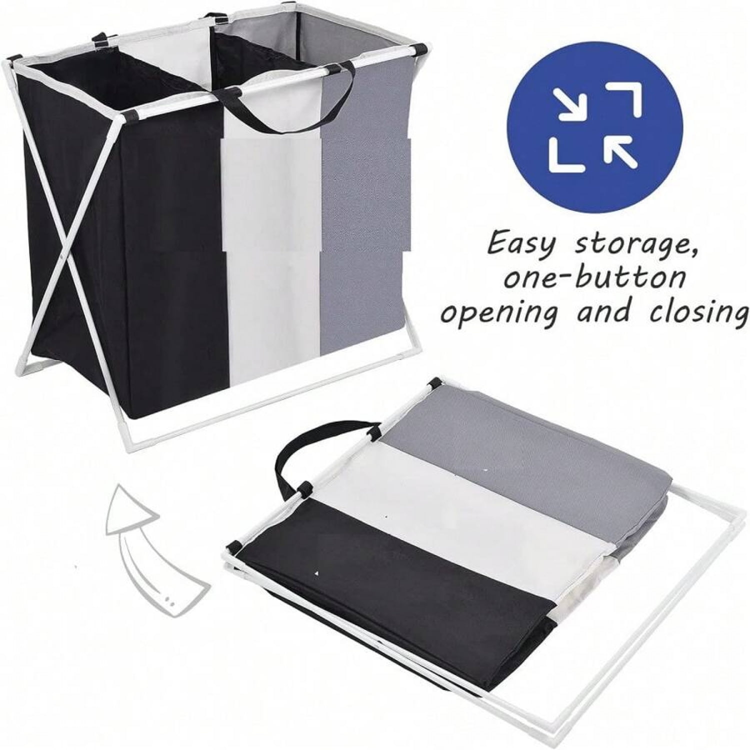 110L Large Laundry Basket,3 Section Sorted Laundry Hamper For Laundry Room Organization,Collapsible Hamper,Suitable For Clothing Storage,Toy Storage,Yoga Mat Storage