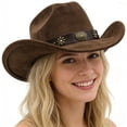 thumbnail image 3 of Western Cowboy Hat for Men Women Wide Curved Brim with Adjustable Strap Lightweight Cowboy Hat Cowgirl Hat Sun Hat for Outdoor Travel Party, 3 of 3