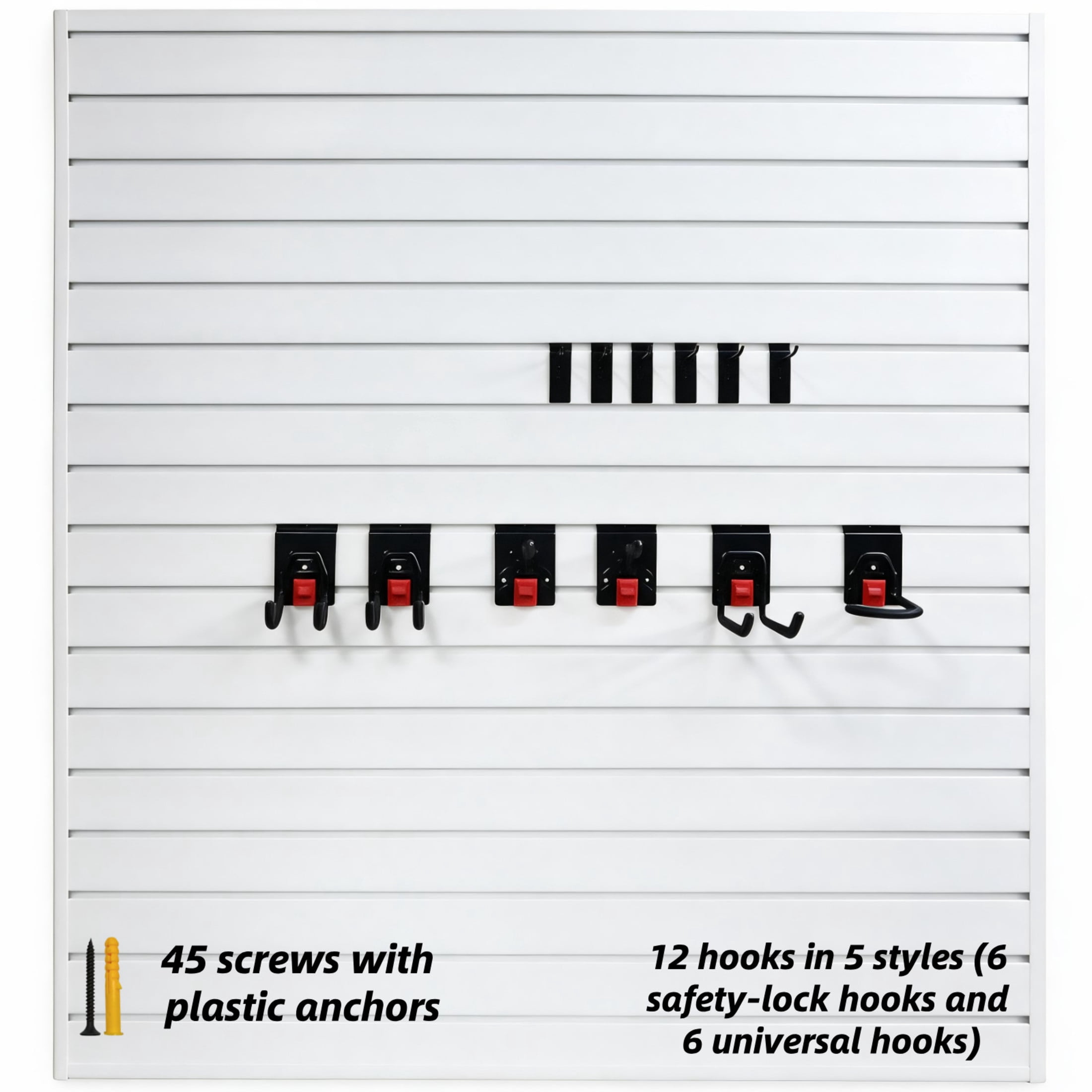 GDF Studio 4x4FT PVC Slatwall Panel Kit Garage Storage System with 12 Hooks, Lightweight Water-Resistant Panels, White