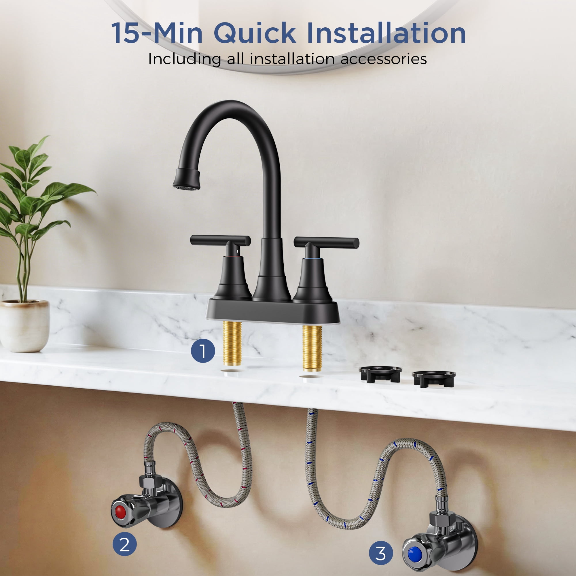 TVOFEK 4 inch Centerset Bathroom Faucet 2 or 3 Hole with Pop up Drain and cUPC Hose, 2-Handle Matte Black Vanity Faucets for Restroom RV Bar