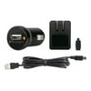 Kensington Wall and Car Charger for Mini and Micro USB Devices - Power adapter kit - (AC power adapter, car power adapter, USB cable, USB adapter) - black - United States - for Apple iPhone/iPod