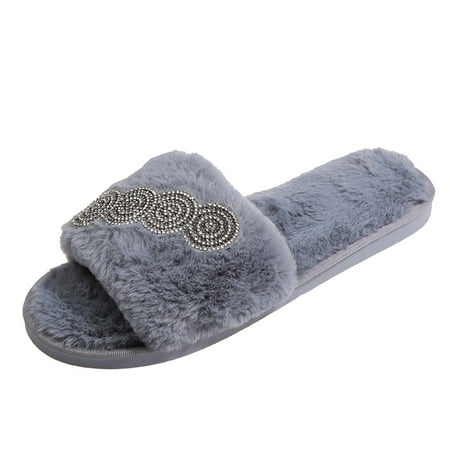 

Qufokar Flip Flops Slippers for Women Fuzzy Slipper Socks for Women With Grippers Non Slip Fashionable Autumn And Winter Women Slippers Flat Bottom Non Slip Open Toe Plush Warm Comfortable Rhinestone
