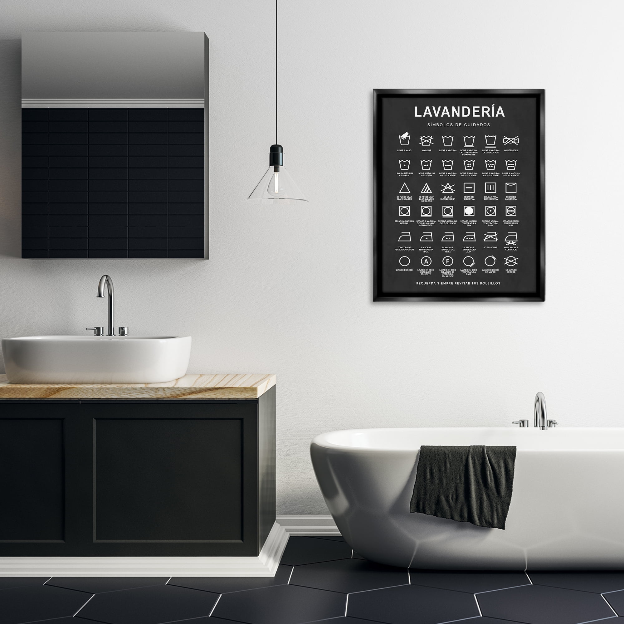 Stupell Industries Guía de Lavado de Ropa, Negro Bath & Laundry Painting Black Floater Framed Art Print Wall Art, 25 x 31