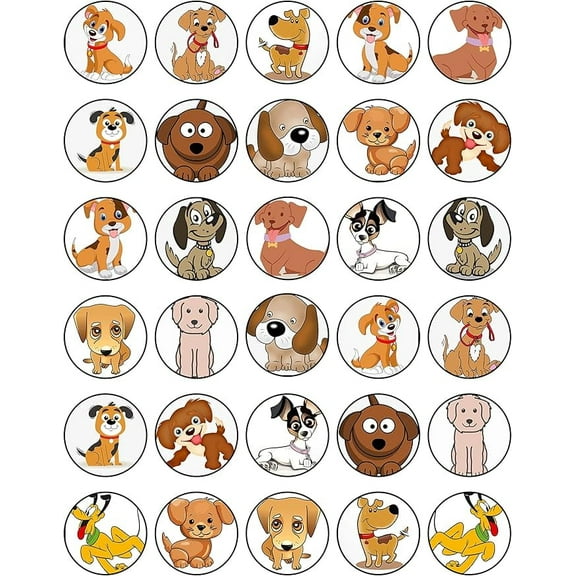 30 x Edible Cupcake Toppers Themed of Dogs Collection of Edible Cake Decorations | Uncut Edible on Wafer Sheet
