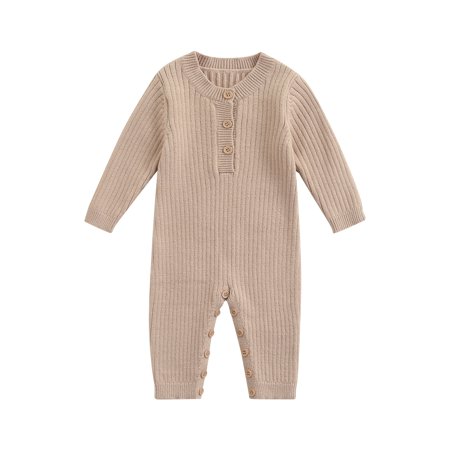 

sdghg Unisex Baby Ribbed Bodysuit Long Sleeve Buttoned Round Neck Solid Color Long Pants Playsuit Kids Clothing