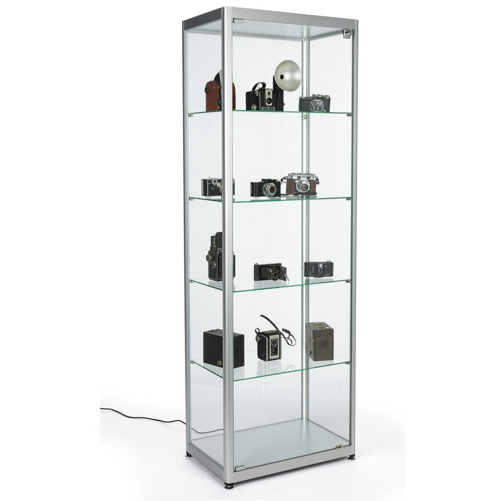 Displays2go Locking Glass Display Case, Illuminated Silver (DCKDMT24S