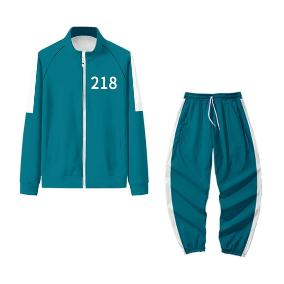 Squid Game Merch Tracksuit 2 Piece, Squid Game Cosplay Costume 218Number Sweatsuits (Green，XXS)