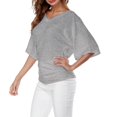 thumbnail image 2 of Plus Size Women's V Neck T Shirt: Batwing Sleeve, Loose Fit, Solid Color, Comfortable, 2 of 5