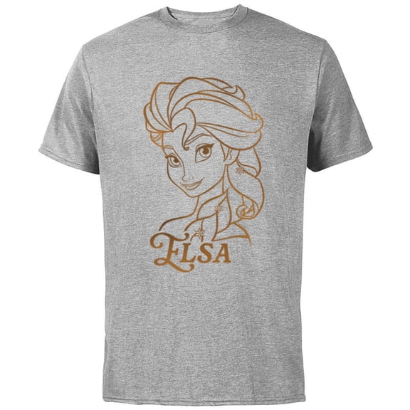 Disney Princess Celebration Minimalist Lines Frozen Elsa - Short Sleeve Cotton T-Shirt for Adults - Customized-Athletic Heather