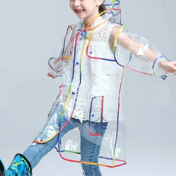 Futezty Children Hooded Fashion Transparent Rainbow Thick Raincoat Jackets