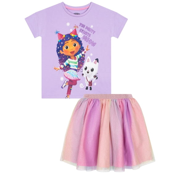Remera para niñas y falda tutú con brillo DREAMWORKS Gabby's