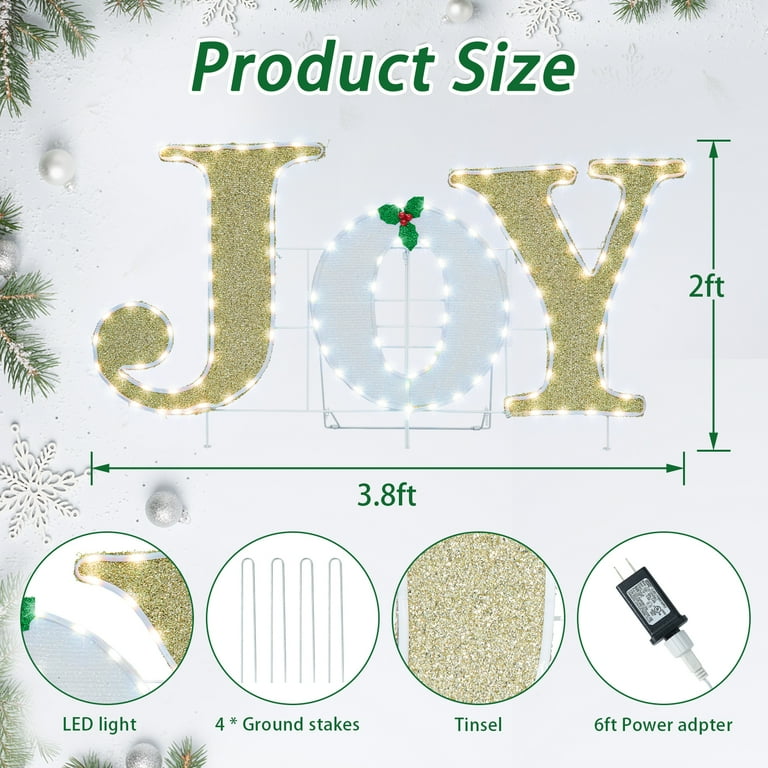 Christmas LED Light,JOY Candy Tinsel Yard Light Decorations Prelit Lights,Red Peppermint Candy Lawn Stake Signs LED JOY Yard Sign Lawn Outdoor Patio Sign for Garden Christmas Decor