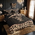 thumbnail image 2 of meiyoeat Brown Ribbon Initial T Full Size Bedding Sets for Girls, Leopard Print Polka Dots Full Size Bed in a Bag, Black Reversible, 7pcs, 2 of 6