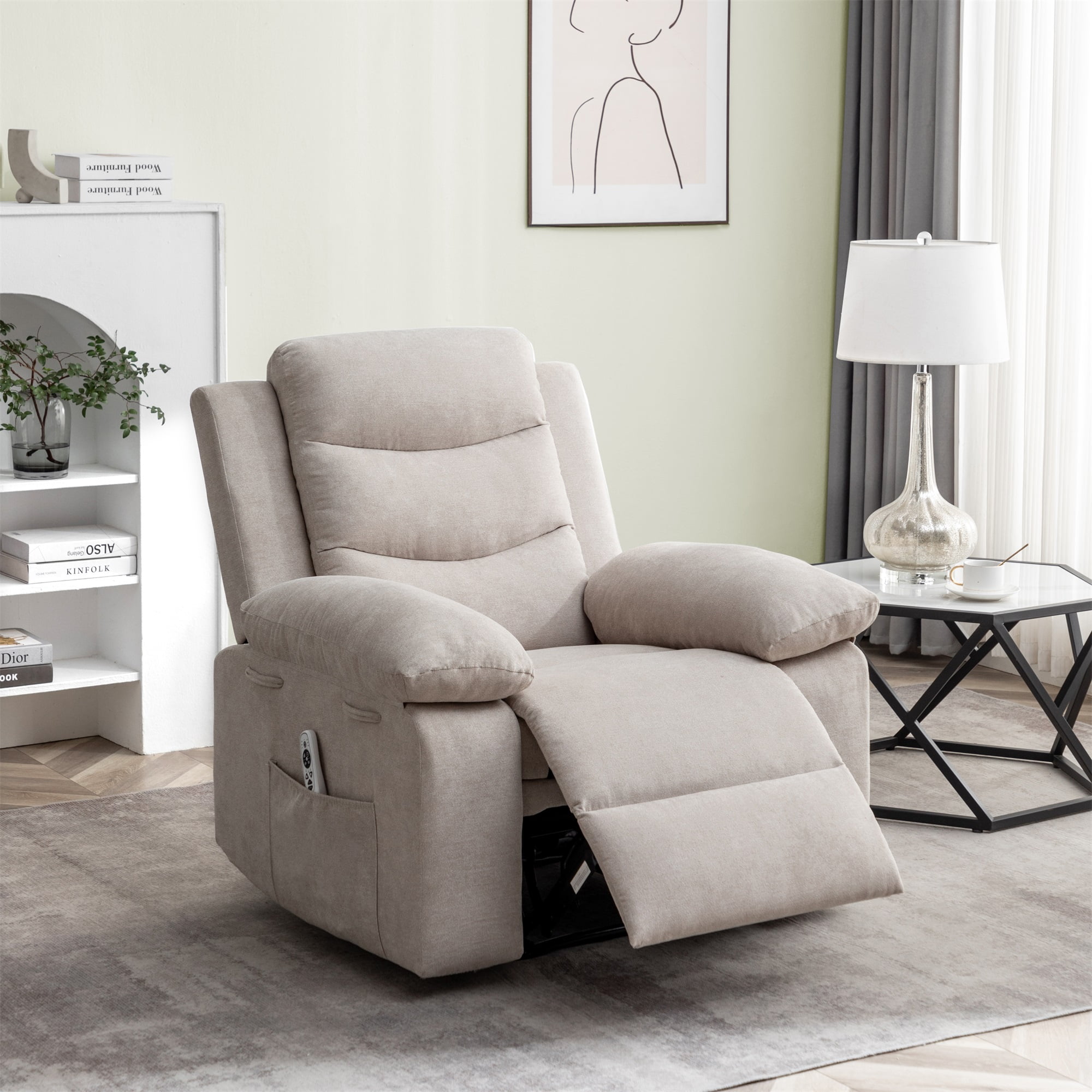 Kadyn Power Recliner Chair with Adjustable Massage Function, Recliner Chair with Heating System for Living Room, Beige