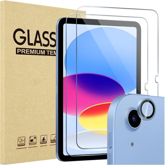 2 Pack Screen Protector Compatible with iPad A16 2025 11th/10th 2022 Generation (11-inch/10.9-inch), Clear Tempered Glass Film Guard with 1 Camera Lens Protector(Blue)