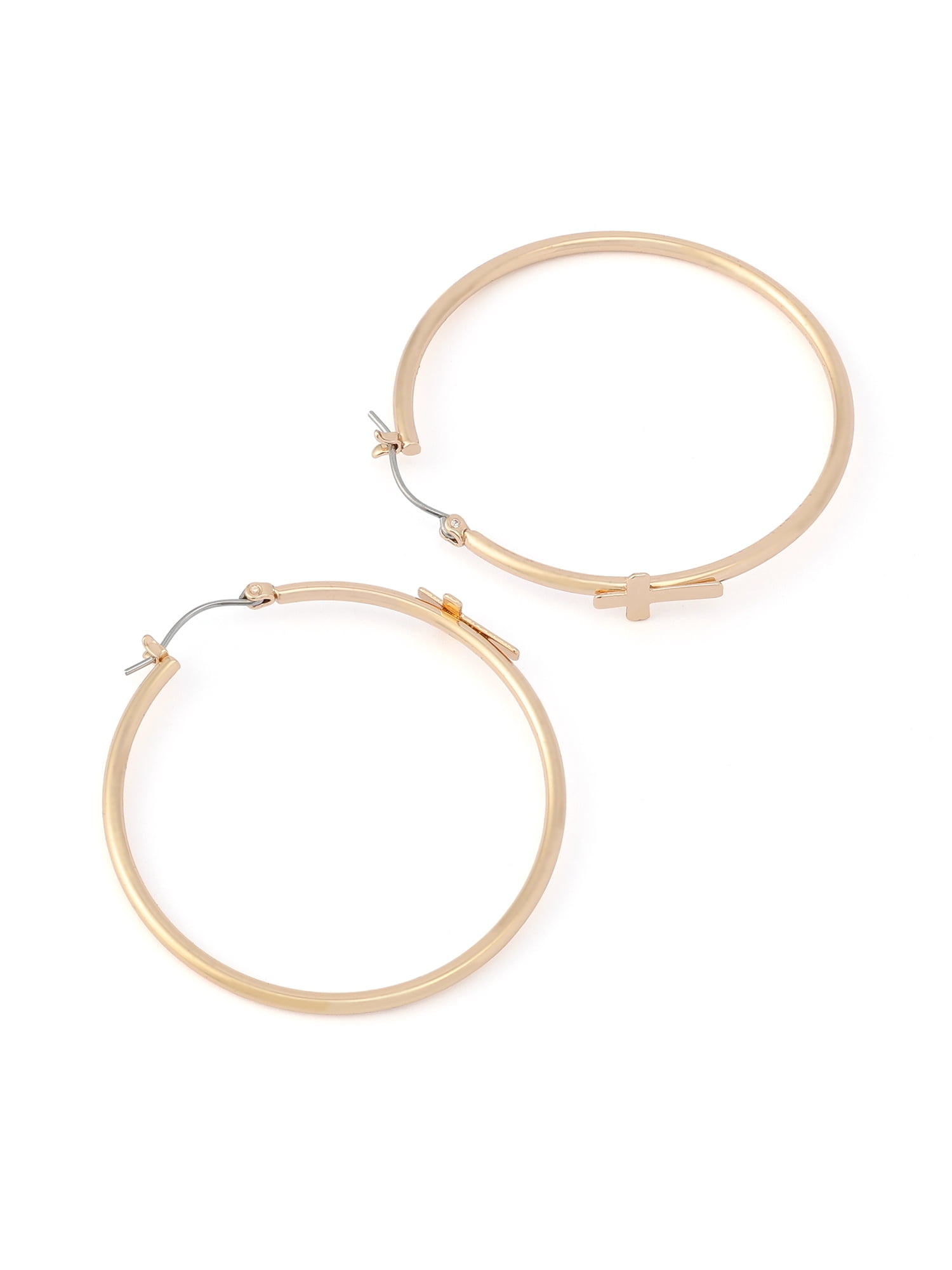 Madden NYC Women's Fashion Gold-Tone Cross Hoop Earrings