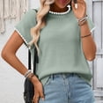thumbnail image 5 of Women's Ribbed Sweater Crew Neck Short Sleeve Loose Fit Knit Pullover Tops 2026 Spring Summer Trendy Casual Clothes, 5 of 7