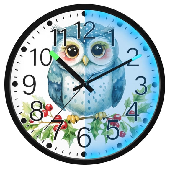 Ryvnso Watercolor Owl 12 Inch Night Light Wall Clock Silent Battery Operated Luminous Clocks