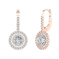 thumbnail image 2 of 1.79 Ct Round Cut Halo Drop Dangle Clear Crystal 18K White Rose Solid Gold Everyday Dainty Earrings Lever Back, 2 of 7