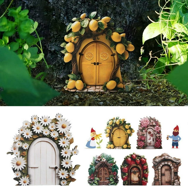 Xihbxyly Puerta de Jardín de Resina, Decoración de Madera Artesanal, Accesorio de Tocón de Árbol Resistente a La Intemperie, Kit Mágico para Jardín Al Aire Libre, Perfecto para Patios y Jardines, Mul