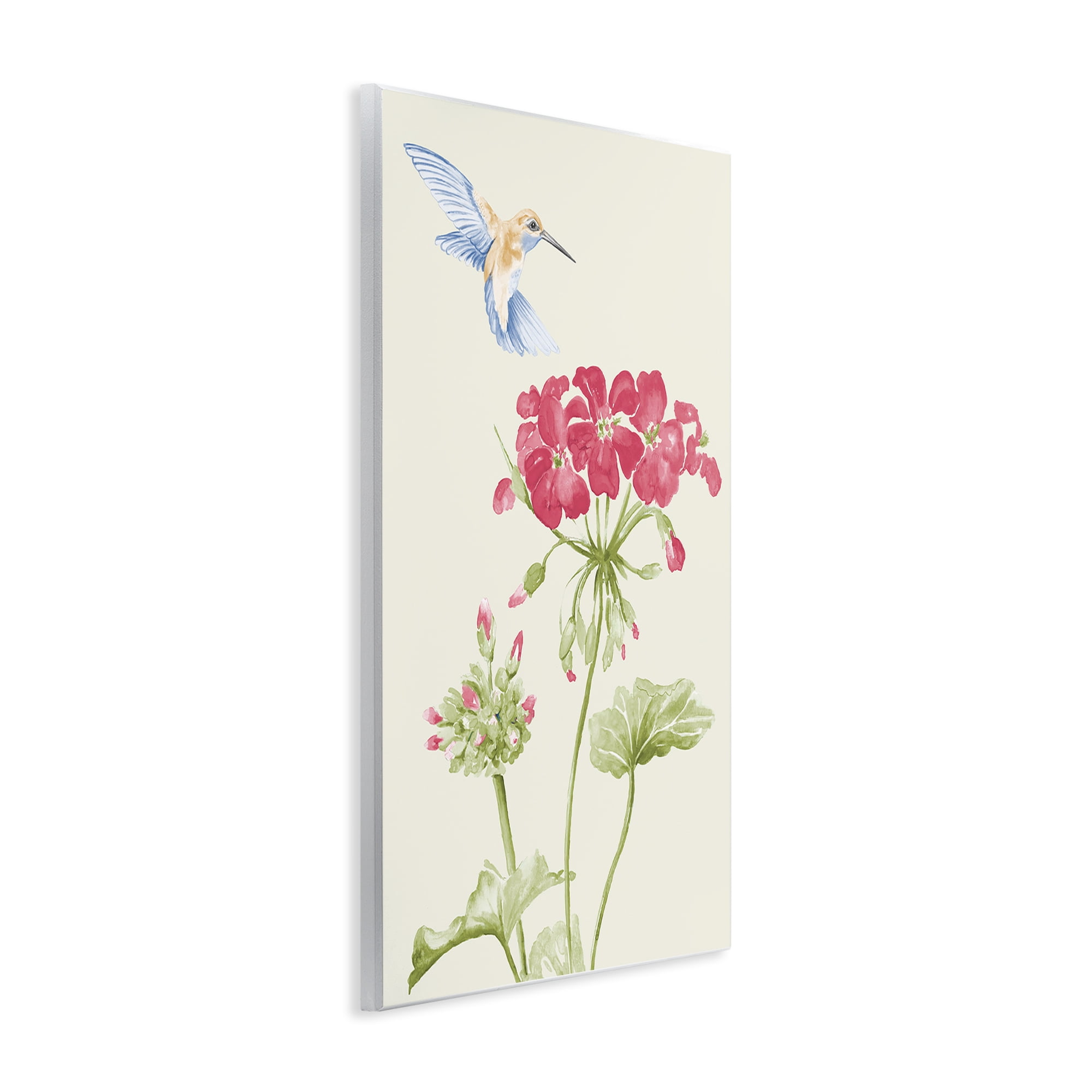 Stupell Industries Geraniums & Hummingbird Botanical & Floral Painting Unframed Art Print Wall Art, 13 x 19