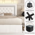 thumbnail image 3 of SIBEDS Queen Upholstered Bed Frame with Adjustable Headboard and LED Lights, White PU Tufted Diamond Button, No Box Spring Needed, Noise Free, 3 of 9