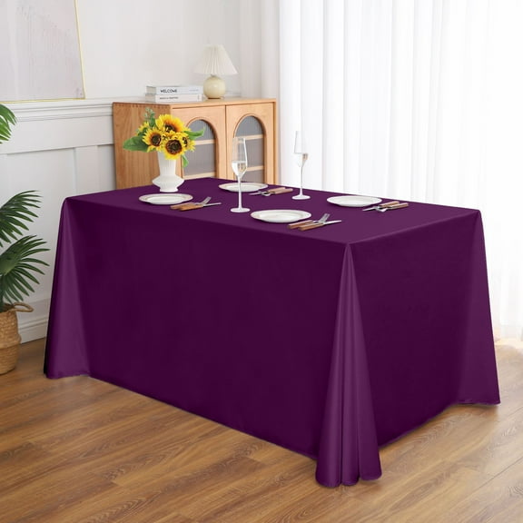 XmhyTop-A Dark Purple Fabric Table Cover 140x180cm Rectangle Tablecloth Satin for Wedding Banquet, 1 Piece