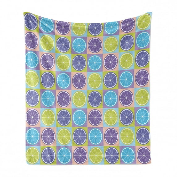 Abstract Soft Flannel Fleece Throw Blanket, Seamless Pattern with Citrus Like Lemon Lime Tangerine Orange Print, Cozy Plush for Indoor and Outdoor Use, 50" x 60", Pale Green and Violet, by Ambesonne
