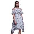 thumbnail image 1 of Bimba Blue Bird Printed Womens Ruffle Front Cold Shoulder Swing Shift Dress - Medium, 1 of 6