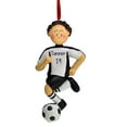 thumbnail image 2 of Personalized Black Uniform - Male Dribbler Brown Hair Christmas Ornament - Gifts for a Soccer Team - Goals - Striker - Midfielder - Futbol - Football - Great Gift Ideas, 2 of 2