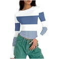 thumbnail image 5 of aidice Shirts for Women Casual Crewneck Long Sleeve Slim Fitting Striped Color Block Fall Tee Shirts, 5 of 5