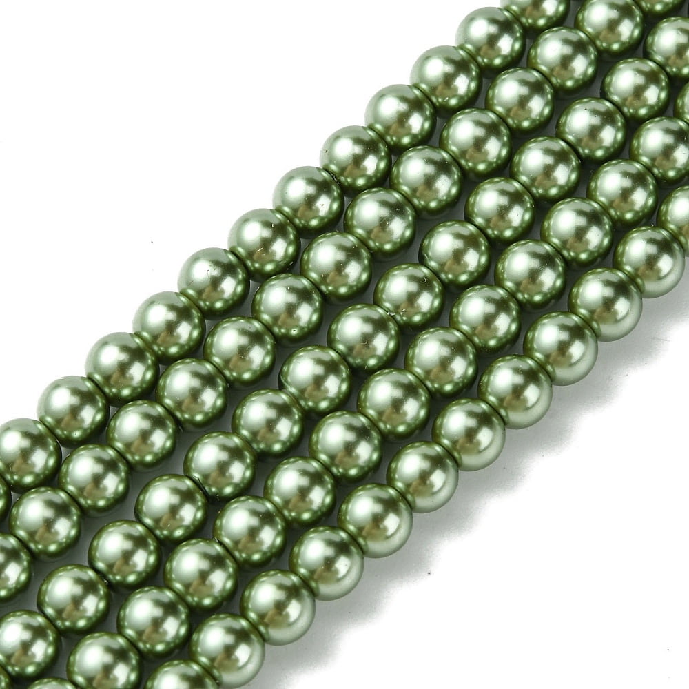 20 strand Eco-Friendly Dyed Glass Pearl Bead Strands Round Cotton Cord Threaded Dark Olive Green 6mm Hole: 1.2~1.5mm 70pcs/strand 15.7 inch