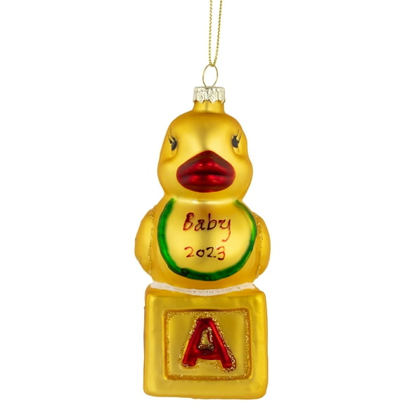 Northlight Ducky New Baby 2023 Glass Christmas Ornament - 5"