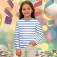 thumbnail image 2 of Byoo Toddler Girl's Long Sleeve Tee Shirts Soft Stripe Graphic Crew Neck Pullover Shirt Kids Active Casual T Shirt,Light Blue, 2 of 4