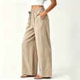 thumbnail image 4 of Khunlpohl Cotton Linen Pants for Womens Wide Legs Elastic Waist Palazzo Casual Pant Tied Loose Trendy Trousers with Pockets, 4 of 7