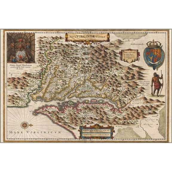 1630 Map of Virginia and the Chesapeake Bay - 24"x36" Poster (reproduction)