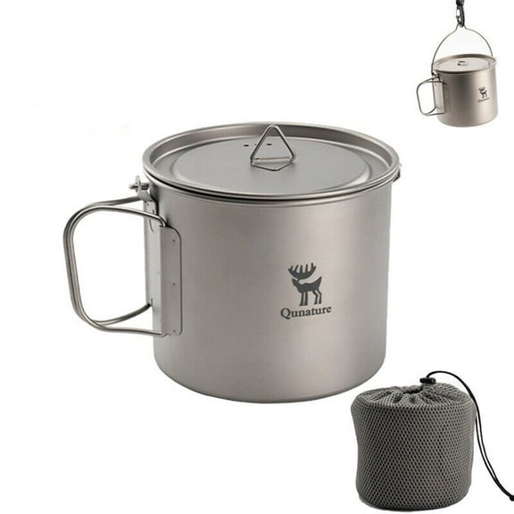 Qunature Titanium Water Cup Ultralight Foldable Handles and Lid Camping Mugs