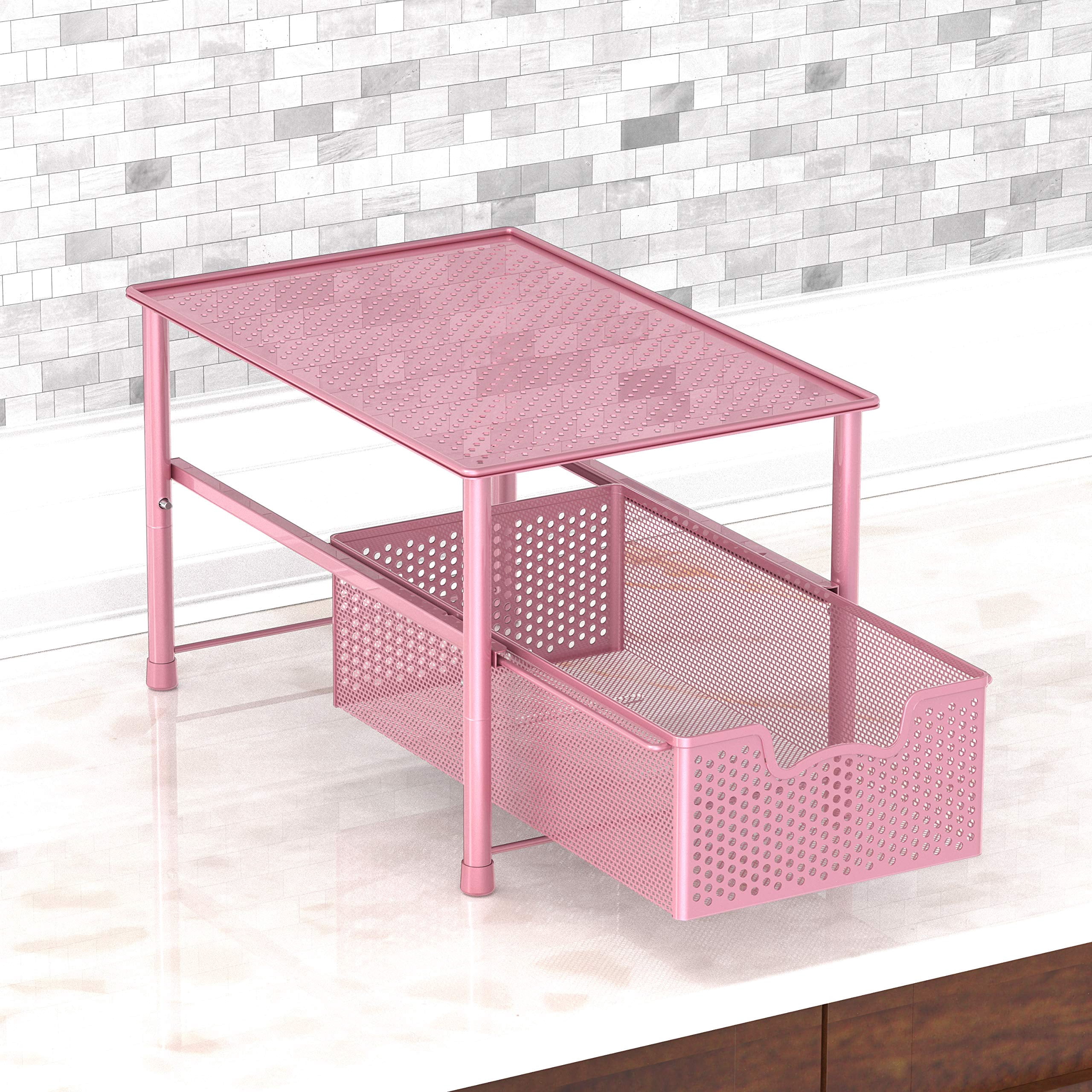 Stackable Under Sink Cabinet Organizer Drawer Sliding Basket Storage White Durable Space Saver