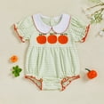 thumbnail image 2 of Mercatoo Baby Girls Short Sleeve Rompers Cute Pumpkin Halloween Collar Neck Bodysuit Clothes Toddler Lightweight Knit Tops, 2 of 5