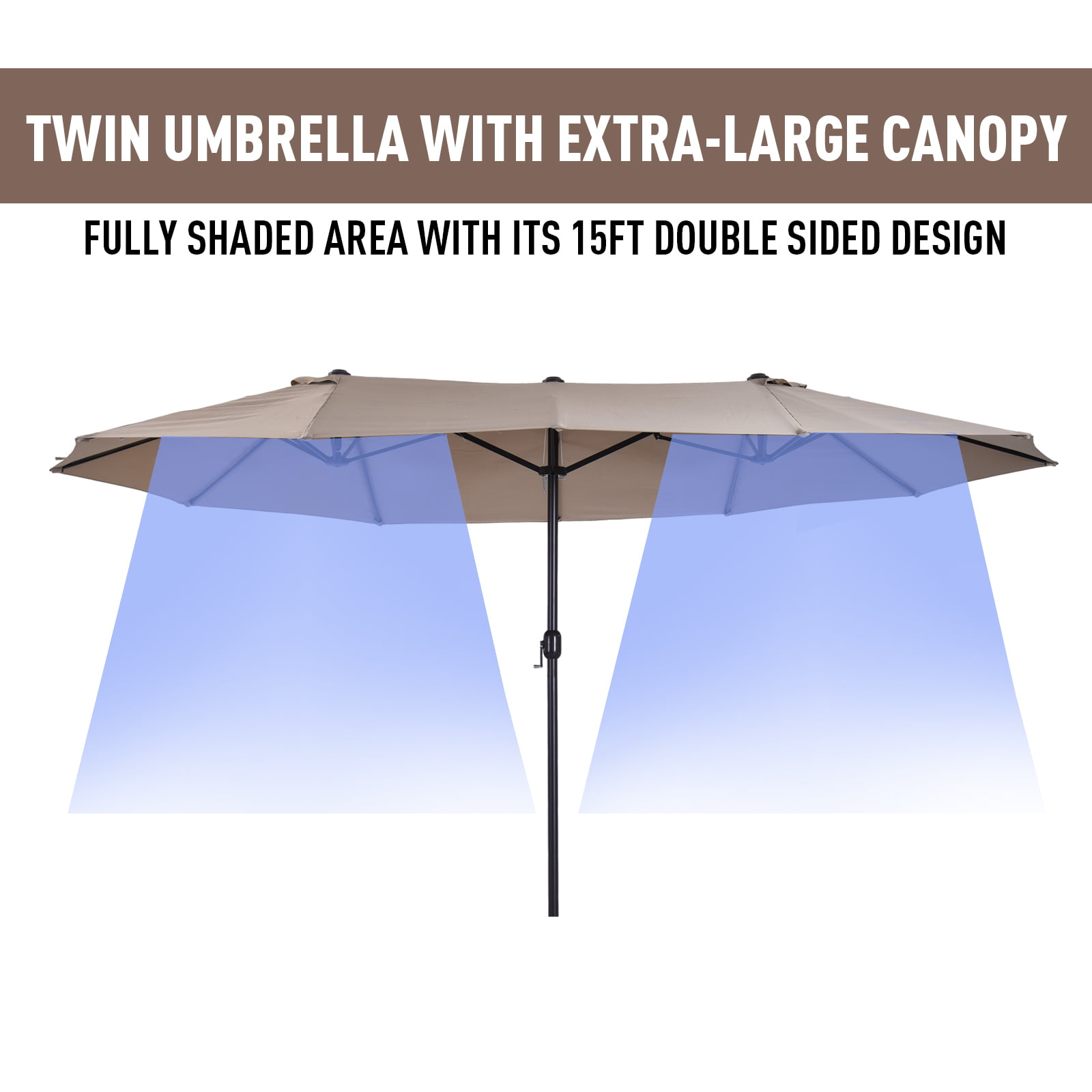 Outdoor 15ft Twin Patio Sun Shade Umbrella Canopy w/Crank Market Garden Parasol