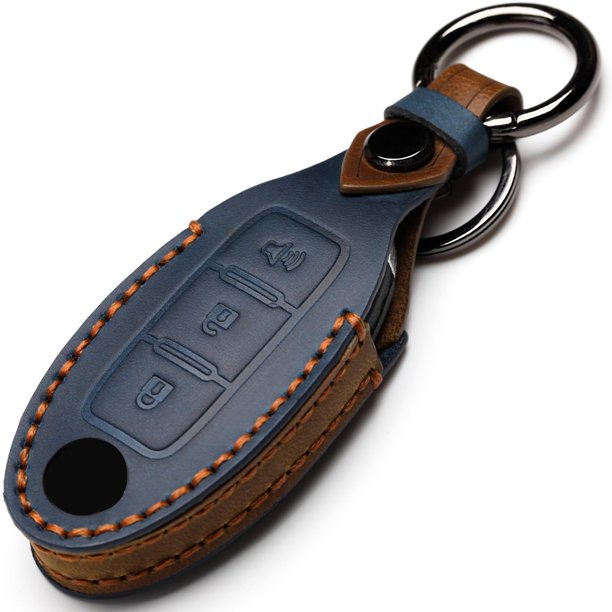 Zihafate Funda De Cuero Para Llave De Coche Compatible Con Control Remoto Sin Llave Nissan Para Nissan X-Trail Rogue Altima Quest Pathfinder Sentra Patrol Cima Fuga Armada Teana Murano, Etc. (A-Azul)