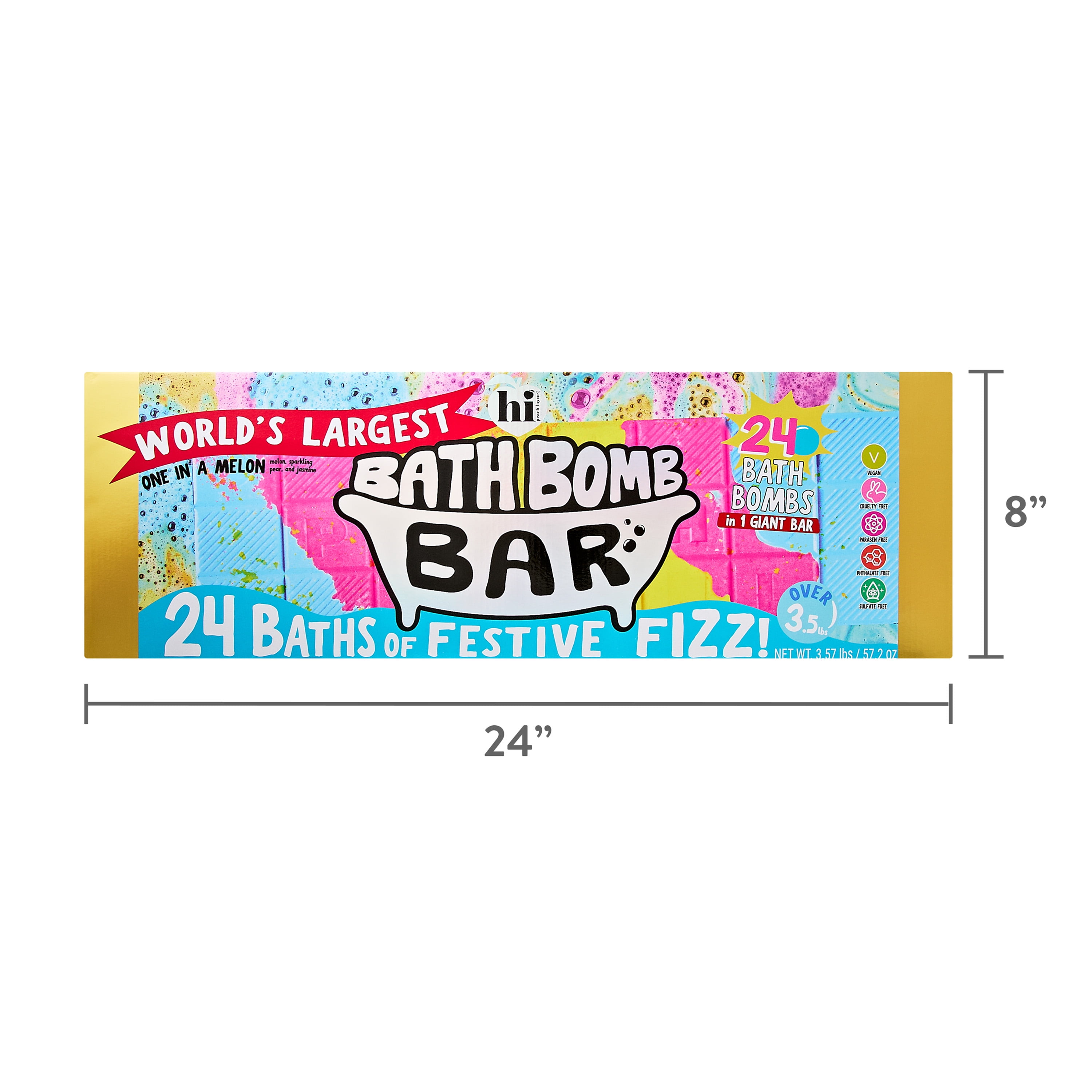 Hi Peach Layne Holiday 2024 World's Largest Bath Bomb Bar, One in a Melon Scent, 3.57 lbs