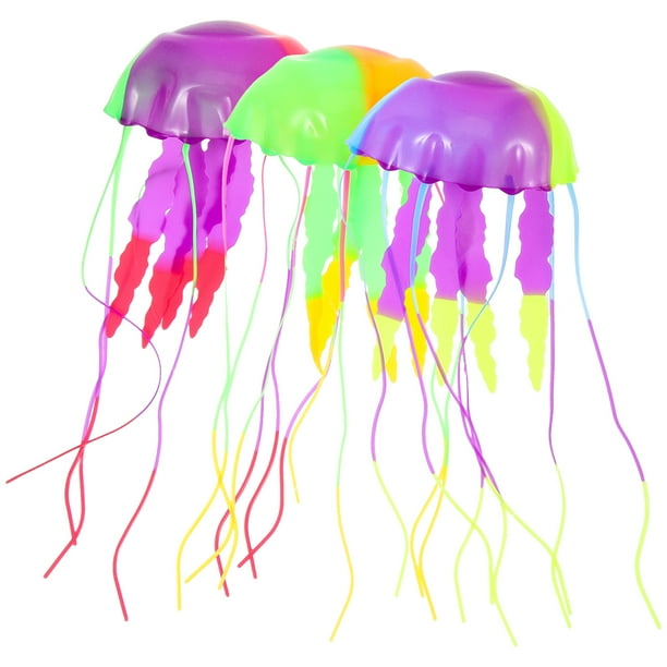 KAKOWELY 3 piezas de medusas falsas, adornos artificiales de medusas, modelo de medusas de silicona para pecera o acuario.