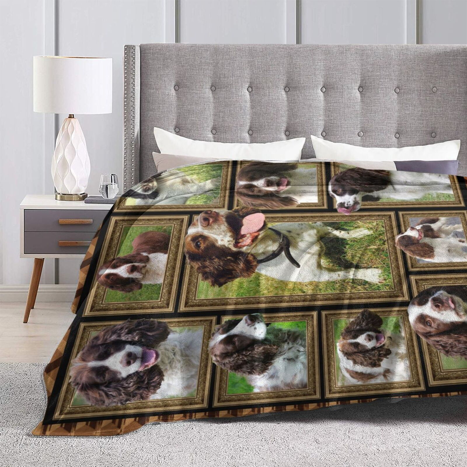 Wijzvio English Springer Spaniel Dog Throw Blanket Soft Fuzzy Fleece Blanket For Couch Bed Living Room Decoration 50"X40"
